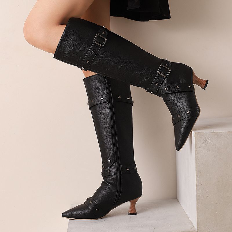 Vintage Fashion Boots - Girseaby Ladies Knee Length Booties Pointed