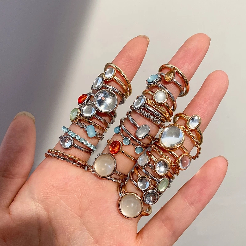 Vintage Fashion Korea - New Korea 8pcs/set Vintage Colorful Stone