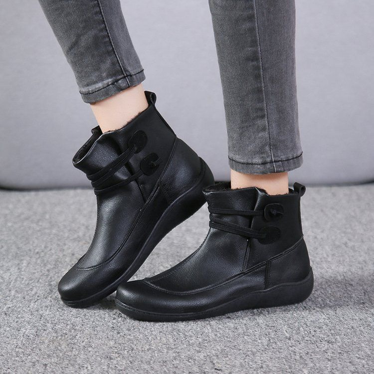 Women Vintage Round Toe PU Lea - Vintage Fashion Boots 评论和价格