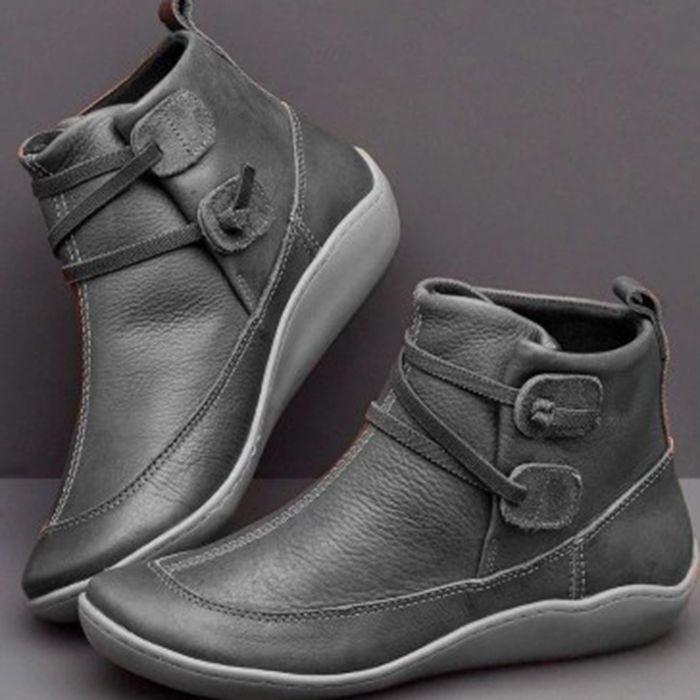 Women Vintage Round Toe PU Lea - Vintage Fashion Boots 评论和价格