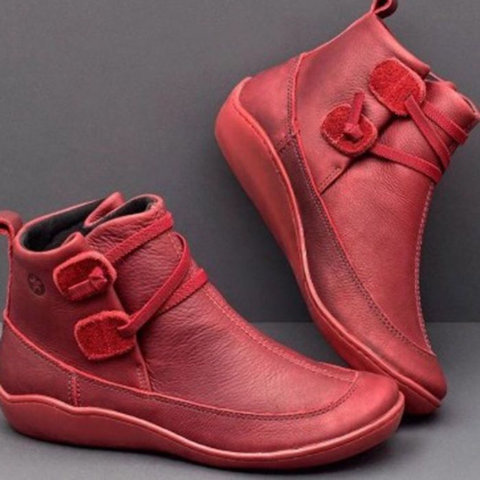 Women Vintage Round Toe PU Lea - Vintage Fashion Boots 评论和价格