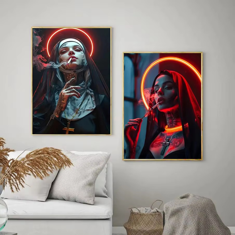 Fashion Girl Tattoo Nun Canvas - Vintage Fashion Art 评论和价格