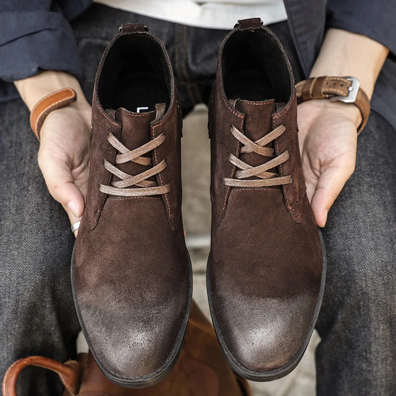 New Cow Suede Ankle Boots Hand - Vintage Fashion Boots 评论和价格