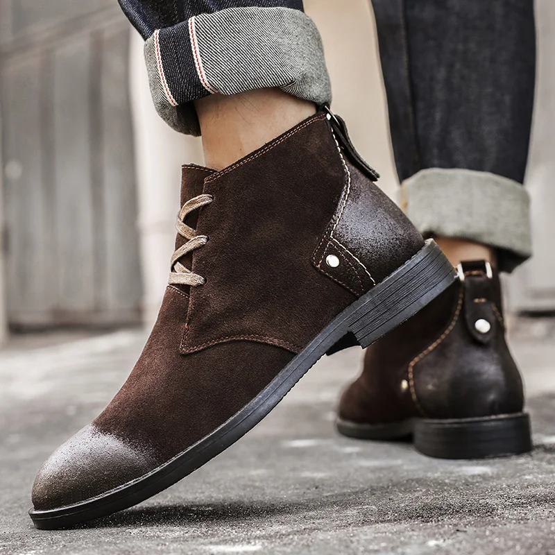 New Cow Suede Ankle Boots Hand - Vintage Fashion Boots 评论和价格