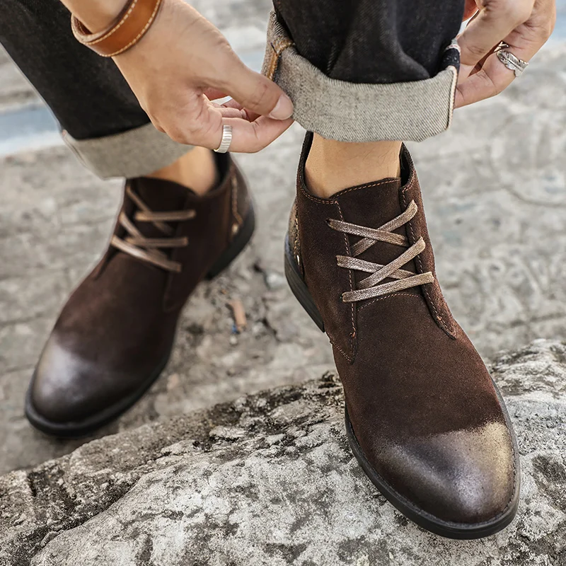 New Cow Suede Ankle Boots Hand - Vintage Fashion Boots 评论和价格