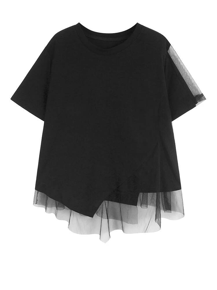 Women Black Mesh Irregular Spl - Vintage Fashion Build 评论和价格