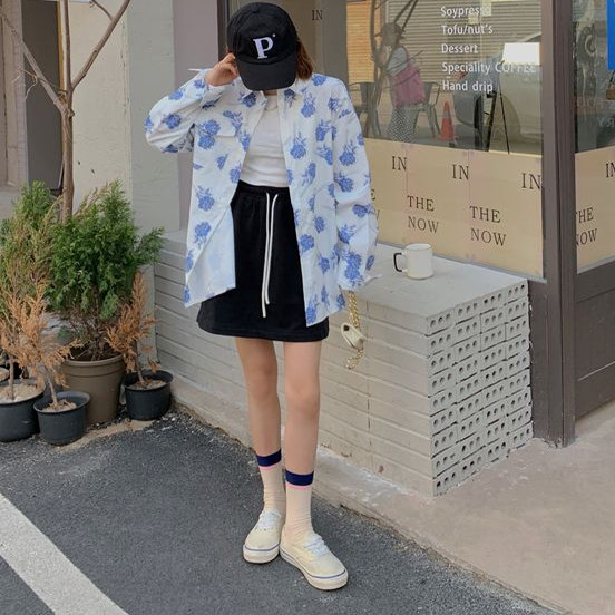 Rose Print Long Sleeve Loose W - Vintage Fashion Hong Kong 评论和价格