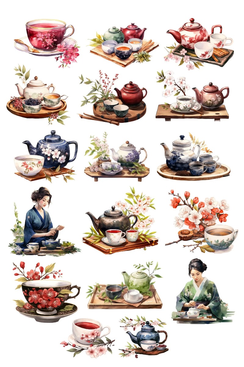 Cute Watercolor Tea Ceremony,  - Vintage Fashion Magazine 评论和价格