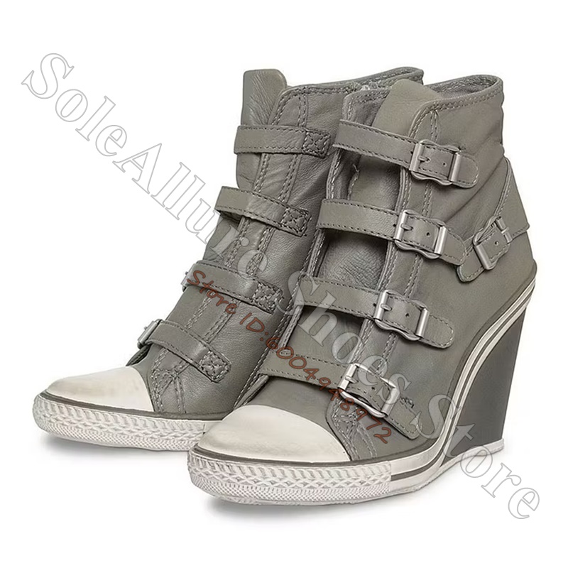 Grey Multi Buckle High Top Wed - Vintage Fashion Boots 评论和价格