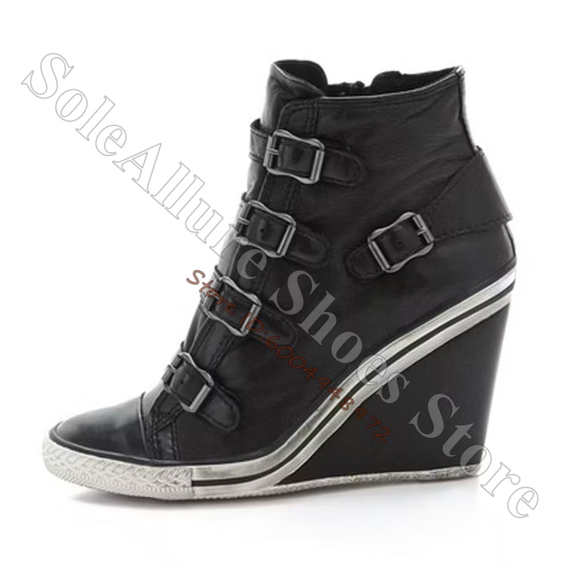 Grey Multi Buckle High Top Wed - Vintage Fashion Boots 评论和价格